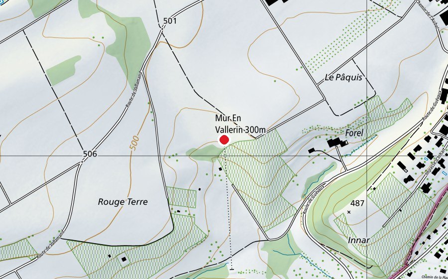 Map showing the location of Mur En Vallerin 300 m (Sports centre)