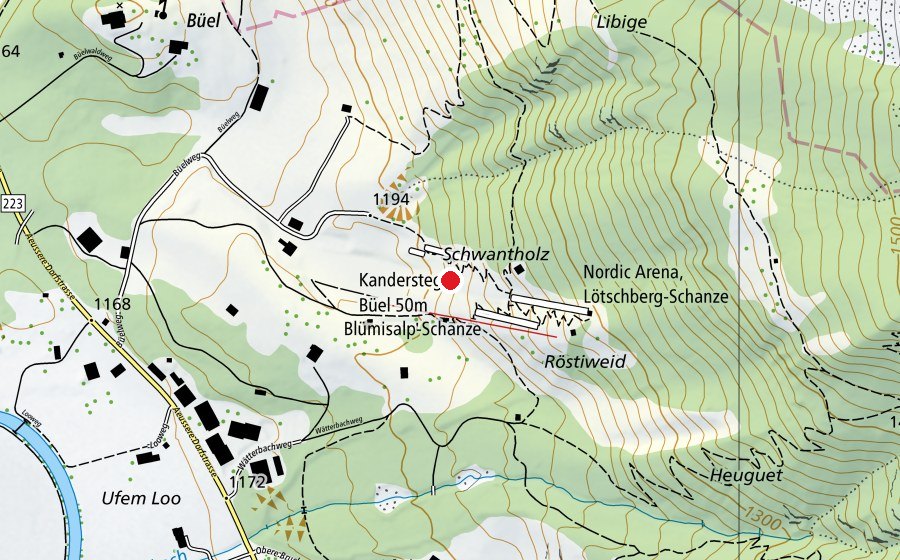 Map showing the location of Nationales Nordisches Skizentrum Kandersteg (Sports centre)