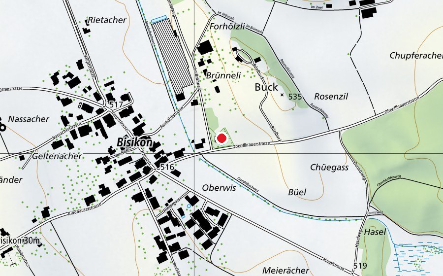 Map showing the location of Naturbad Bisikon (Sports centre)