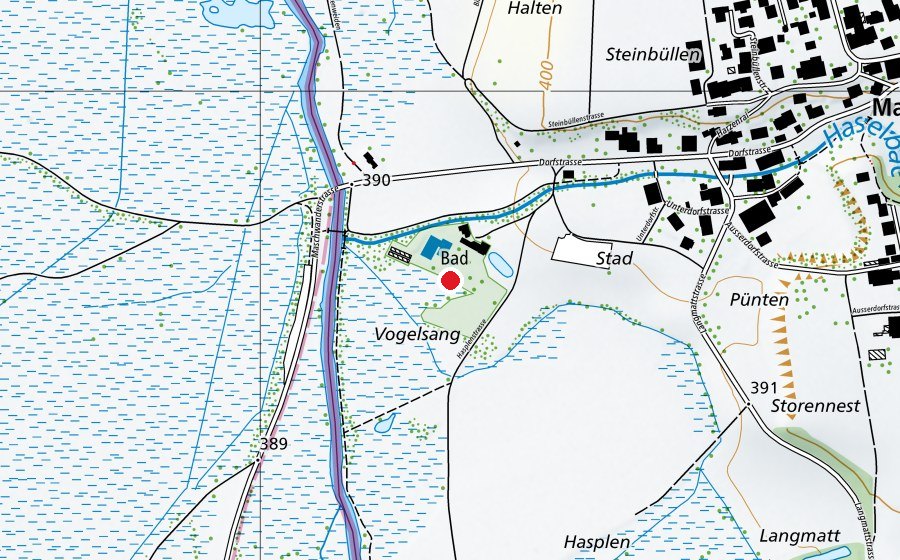 Karte mit dem Standort von Naturbad Maschwanden (Sportanlage)
