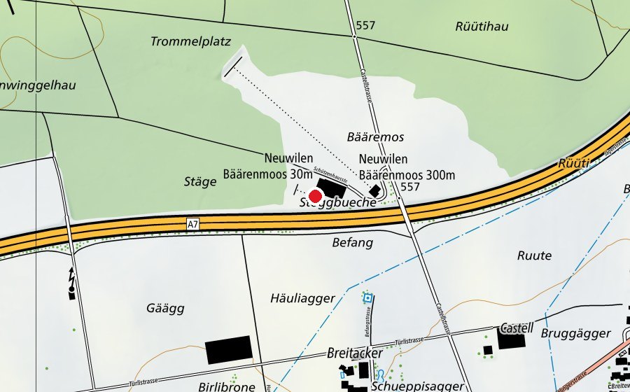 Map showing the location of Neuwilen Bäärenmoos 30 m (Sports centre)