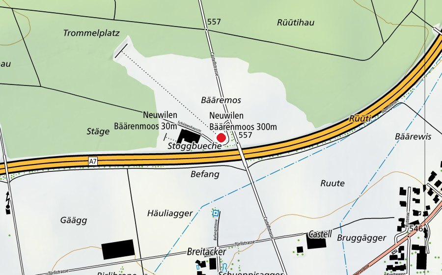 Karte mit dem Standort von Neuwilen Bäärenmoos 300 m (Sportanlage)