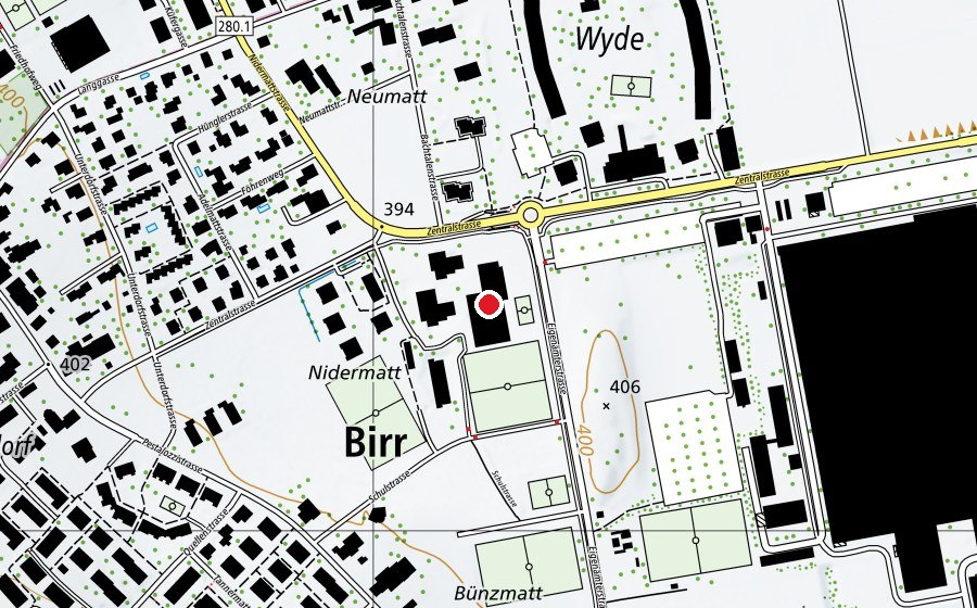 Carte indiquant l’emplacement de Nidermatt (Centre sportif)