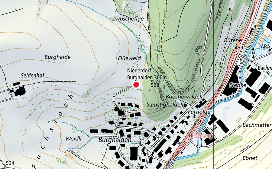 Carte indiquant l’emplacement de Niederdorf Burghalden 300 m (Centre sportif)