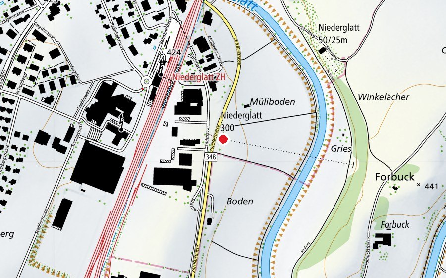 Carte indiquant l’emplacement de Niederglatt 300 m (Centre sportif)