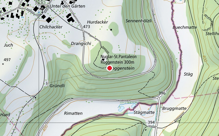 Karte mit dem Standort von Nuglar-St. Pantaleon Roggenstein 300 m (Sportanlage)
