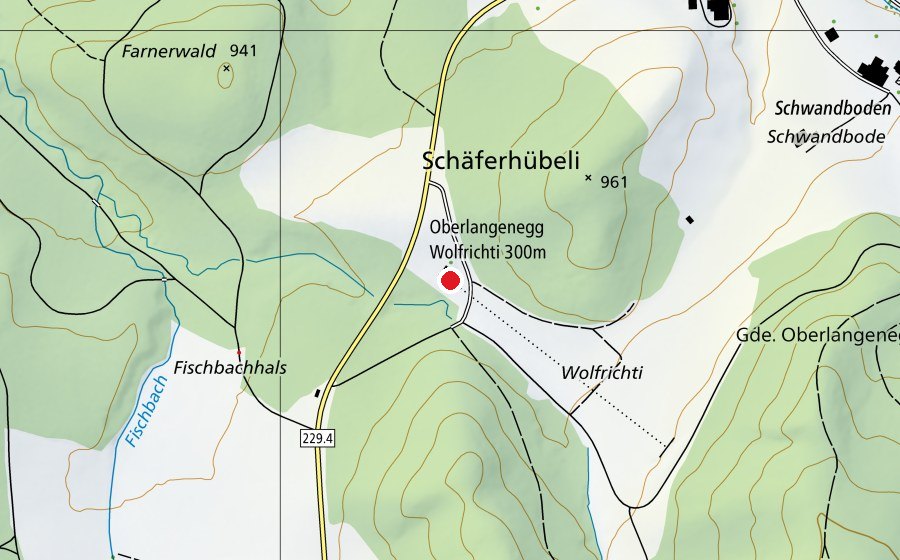 Carte indiquant l’emplacement de Oberlangenegg Wolfrichti 300 m (Centre sportif)