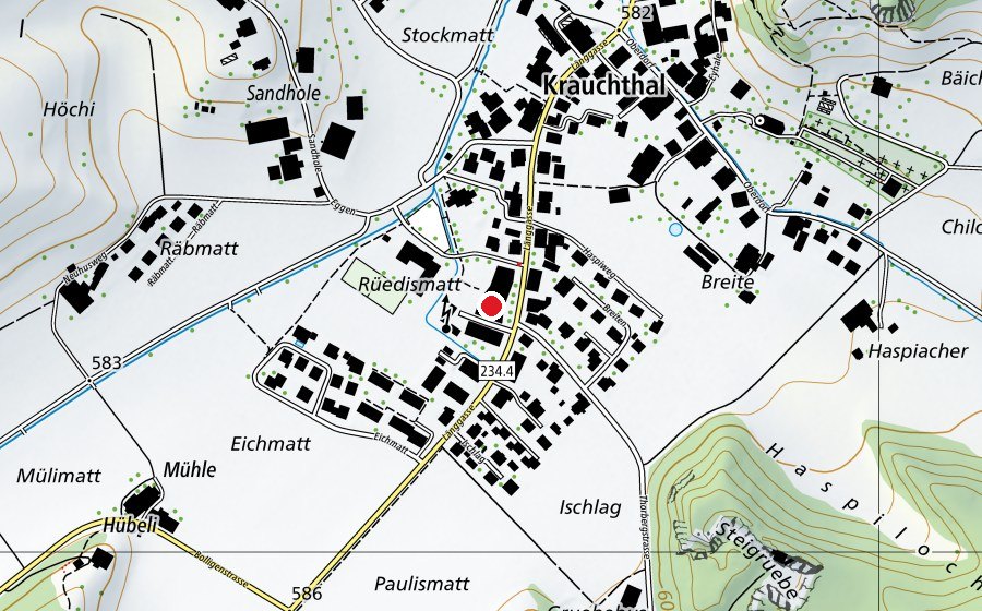 Carte indiquant l’emplacement de Ortszentrum Rüedismatt (Centre sportif)