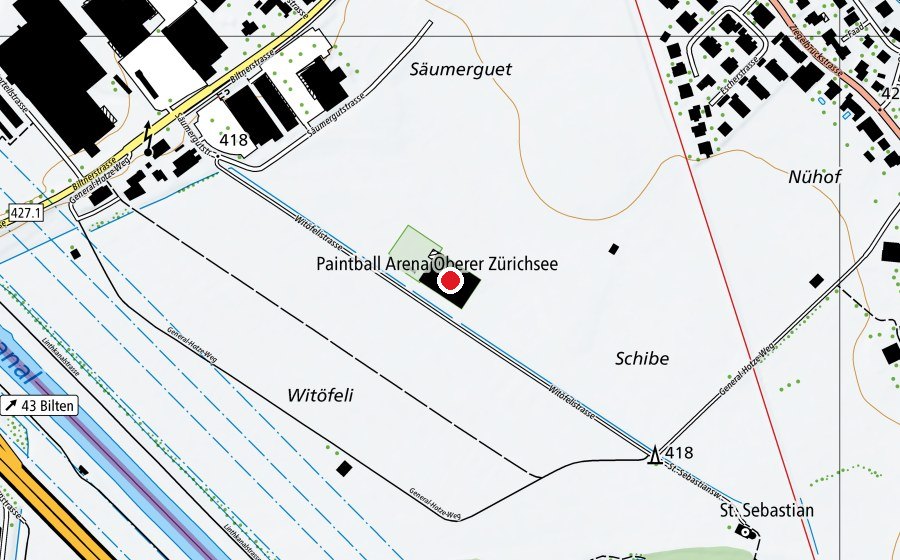 Carte indiquant l’emplacement de Paintball Arena (Centre sportif)