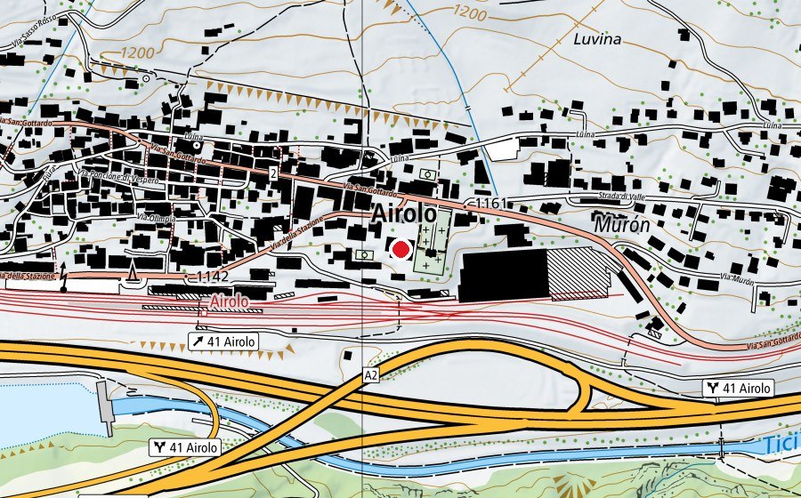 Map showing the location of Palestra e piscina comunale (Sports centre)