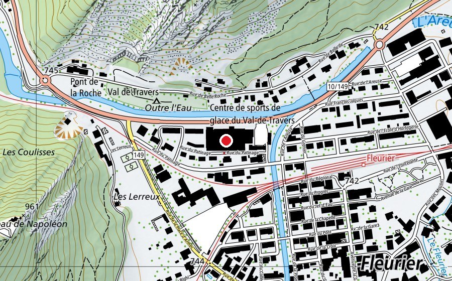 Carte indiquant l’emplacement de Patinoire de Fleurier (Centre sportif)