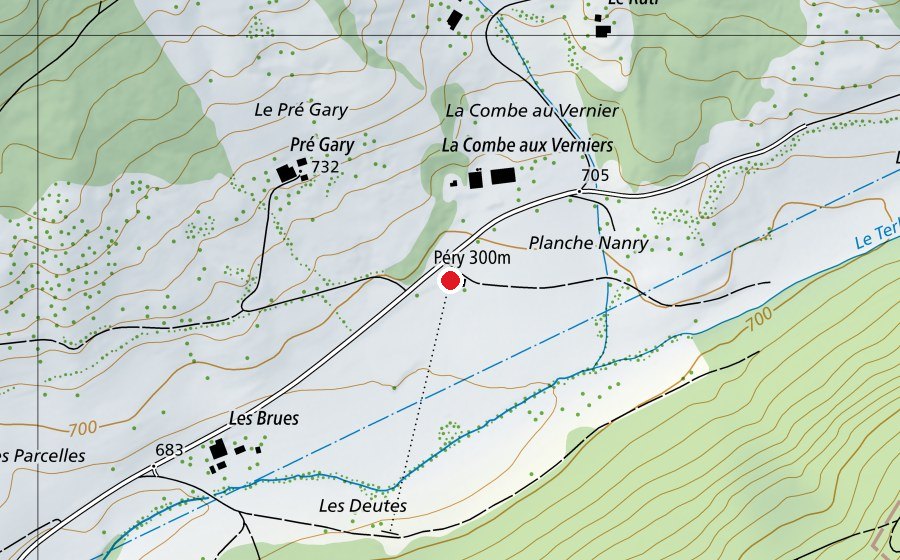 Carte indiquant l’emplacement de Péry 300 m (Centre sportif)