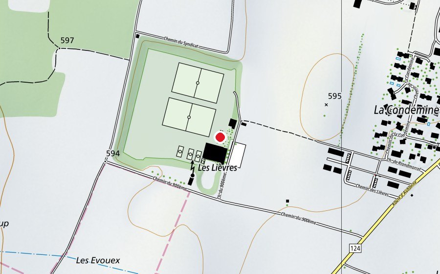 Carte indiquant l’emplacement de Petanque (Centre sportif)