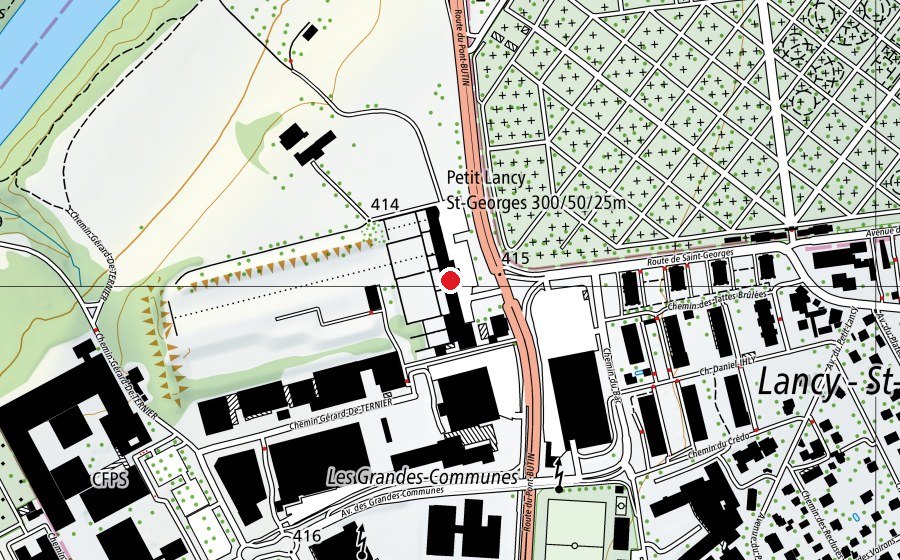 Map showing the location of Petit-Lancy St-Georges 300/50/25 m (Sports centre)