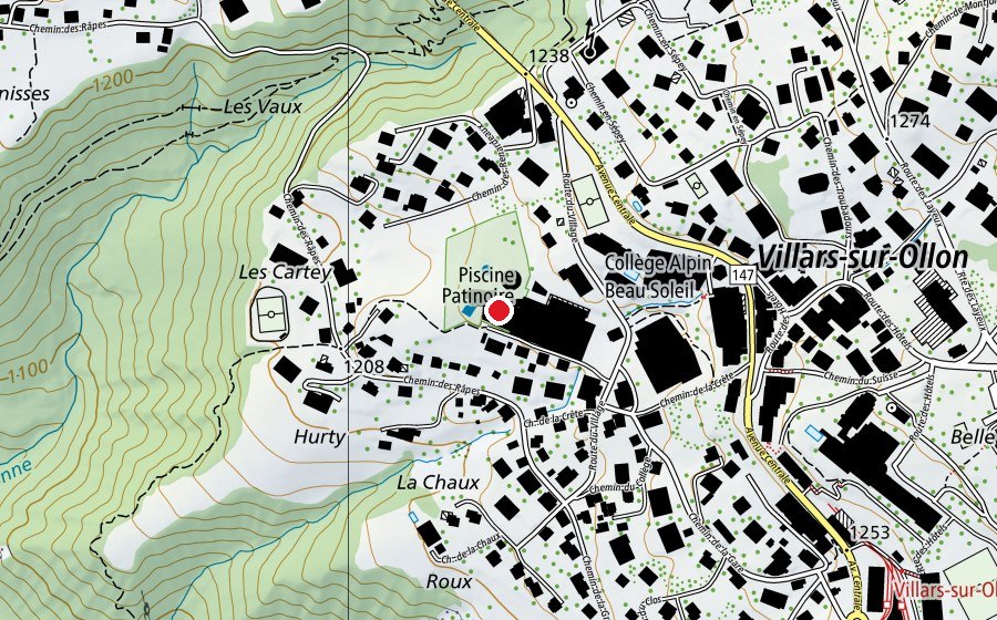 Karte mit dem Standort von Piscine couverte de Villars (Sportanlage)