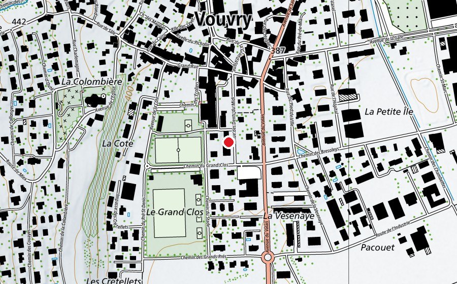 Mappa con la posizione di Piscine couverte de Vouvry (Centro sportivo)
