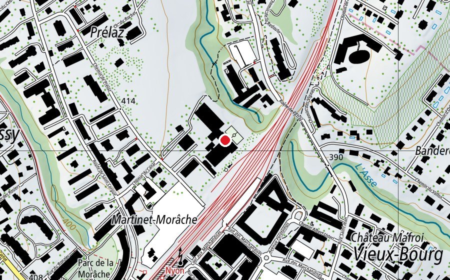 Carte indiquant l’emplacement de Piscine couverte du Rocher (Centre sportif)