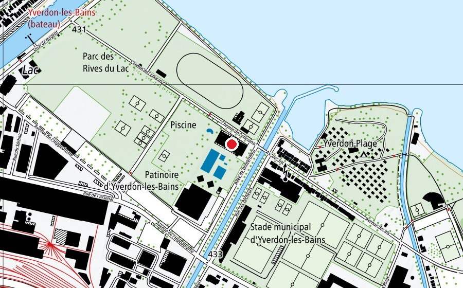 Mappa con la posizione di Piscine couverte Yverdon (Centro sportivo)