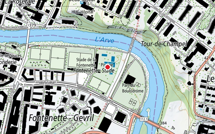 Karte mit dem Standort von Piscine de Carouge (Sportanlage)