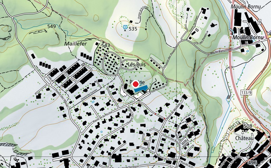 Map showing the location of Piscine de la Venoge (Sports centre)
