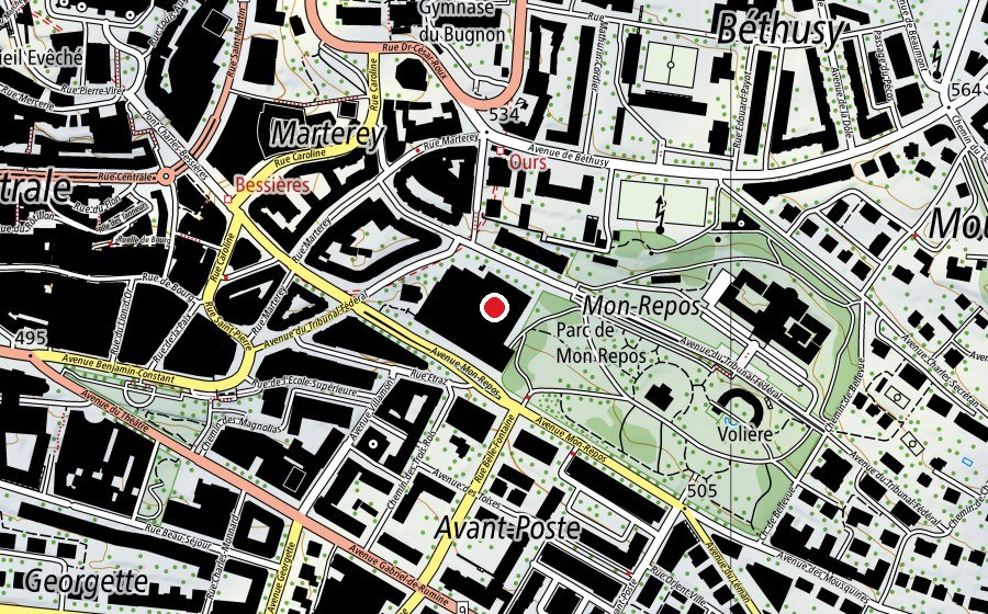 Carte indiquant l’emplacement de Piscine de Mon-Repos (Centre sportif)