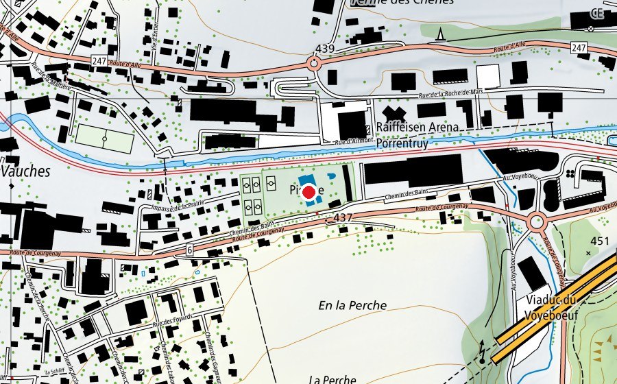 Map showing the location of Piscine de plein air de Porrentruy (Sports centre)