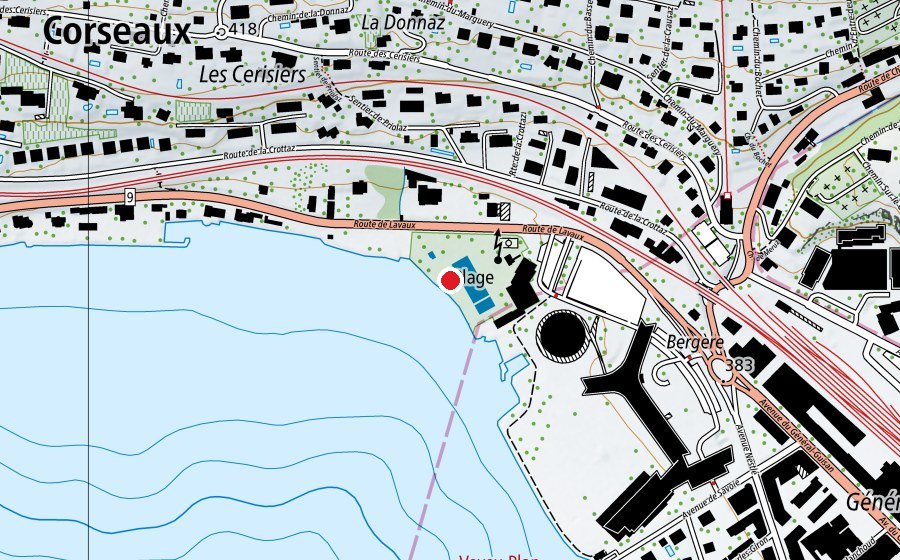 Mappa con la posizione di Piscine de Vevey-Corseaux Plage (Centro sportivo)