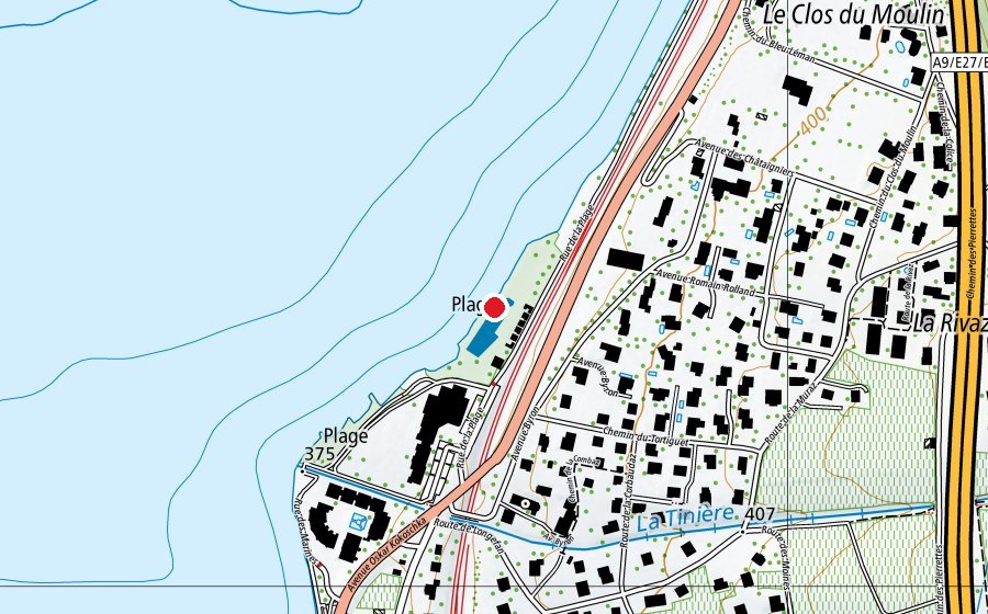 Map showing the location of Piscine de Villeneuve (Sports centre)
