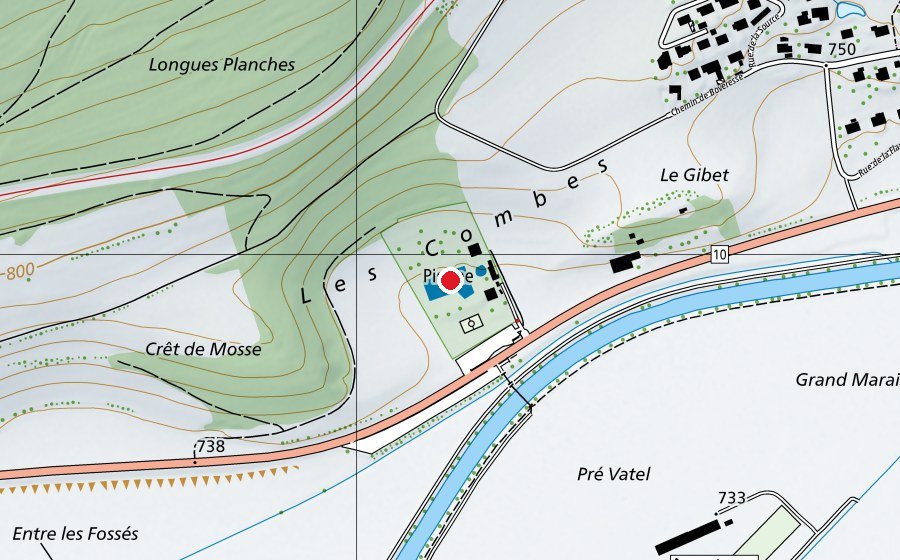 Karte mit dem Standort von Piscine des Combes (Sportanlage)