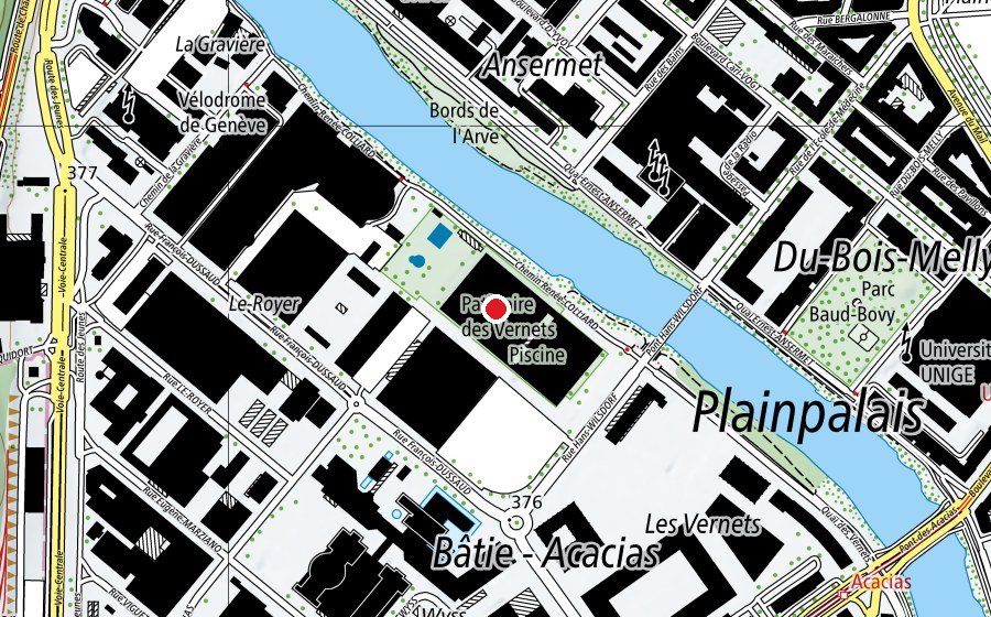 Karte mit dem Standort von Piscine des Vernets (Sportanlage)