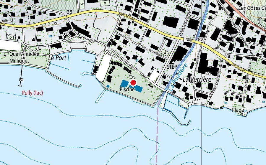 Carte indiquant l’emplacement de Piscine Pully-Plage (Centre sportif)
