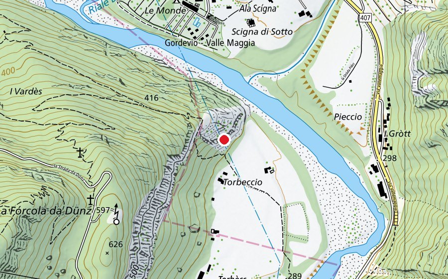 Map showing the location of Placche di Torbeccio (Sports centre)