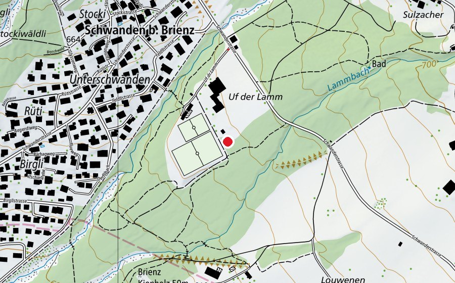 Map showing the location of Platzgerclub PC Schwanden-Brienz (Sports centre)