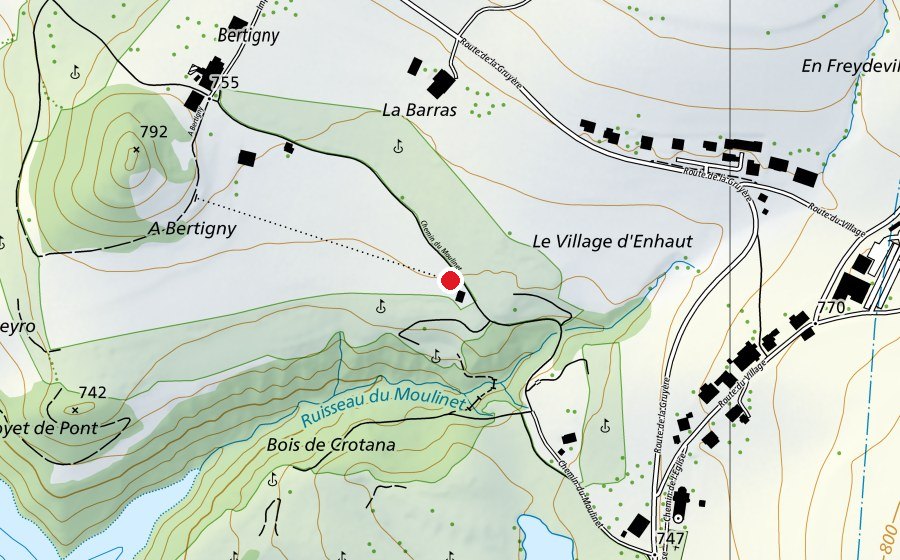 Karte mit dem Standort von Pont-la-Ville 300 m (Sportanlage)