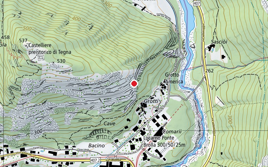 Map showing the location of Ponte Brolla Est (Sports centre)