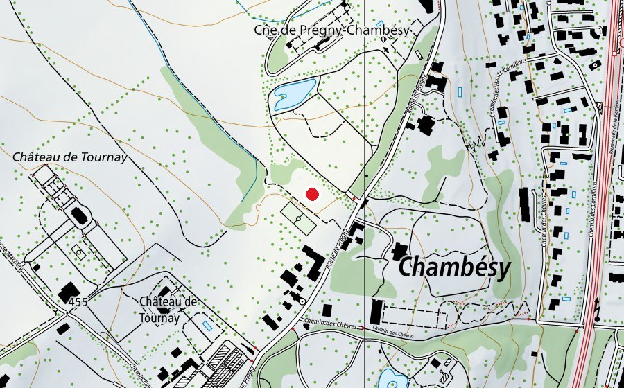 Map showing the location of Pump Track de Pregny (Sports centre)