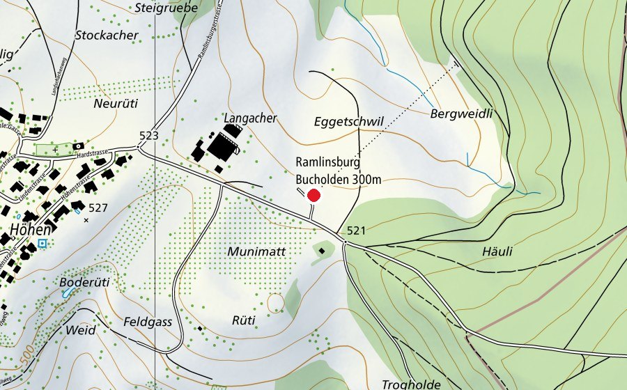 Map showing the location of Ramlinsburg Bucholden 300 m (Sports centre)