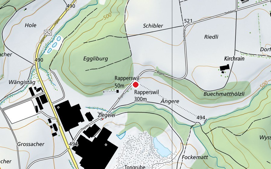 Map showing the location of Rapperswil 300 m (Sports centre)