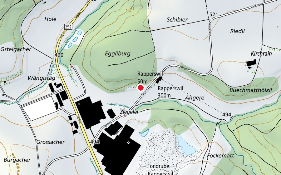 Karte mit dem Standort von Rapperswil 50 m (Sportanlage)