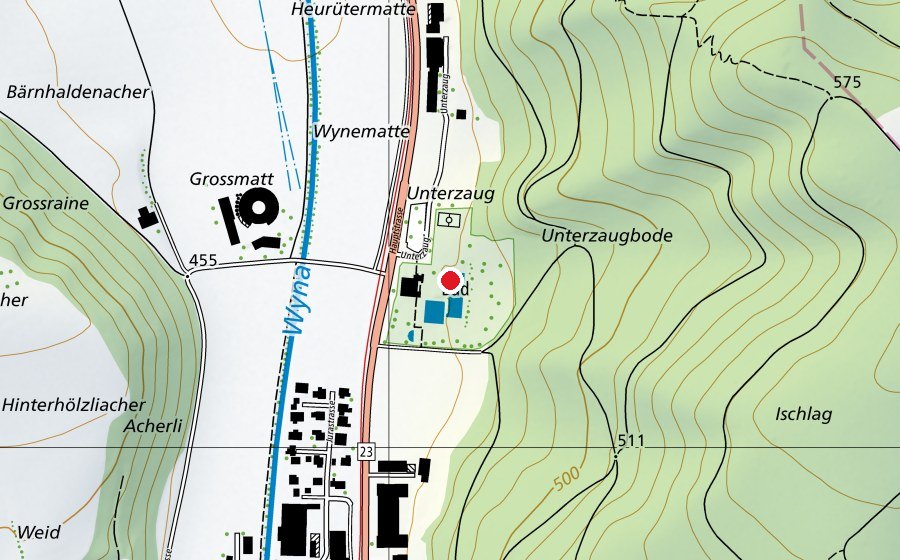 Carte indiquant l’emplacement de Regionales Schwimmbad mittl. Wynental (Centre sportif)
