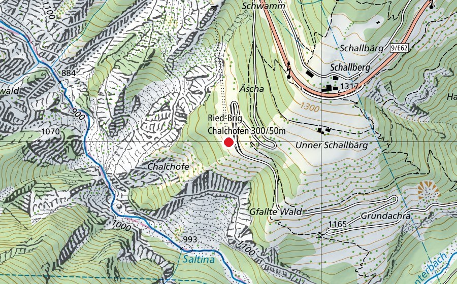 Map showing the location of Ried-Brig Chalchofen 300/50 m (Sports centre)