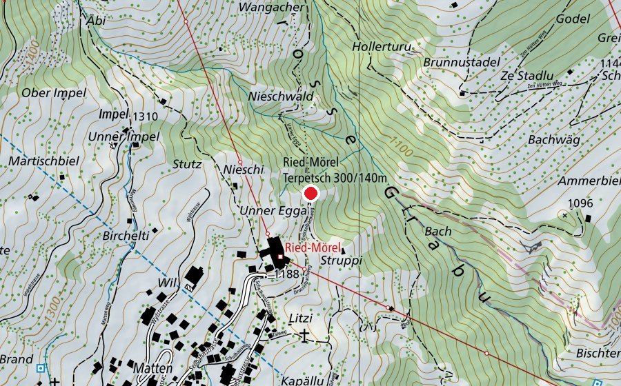 Mappa con la posizione di Ried-Mörel Terpetsch 140/300 m (Centro sportivo)