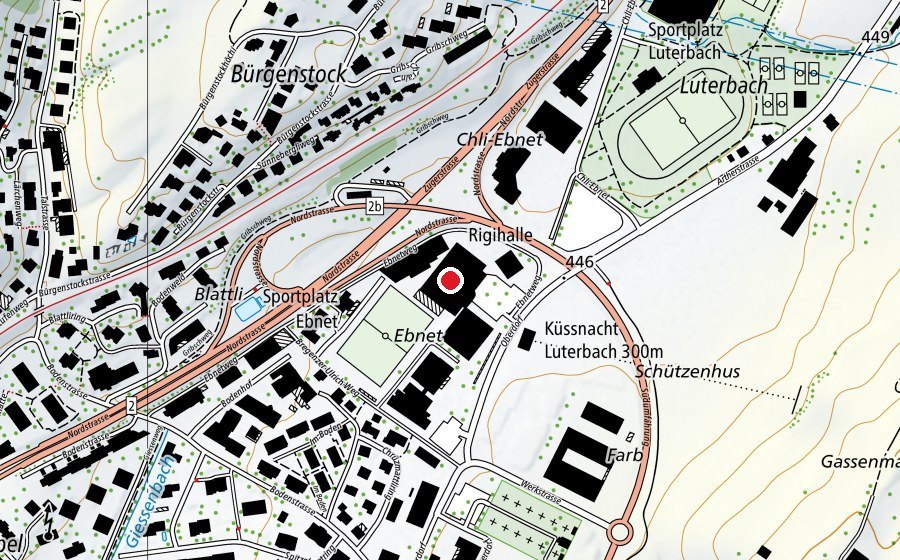 Map showing the location of Rigihalle (Sports centre)
