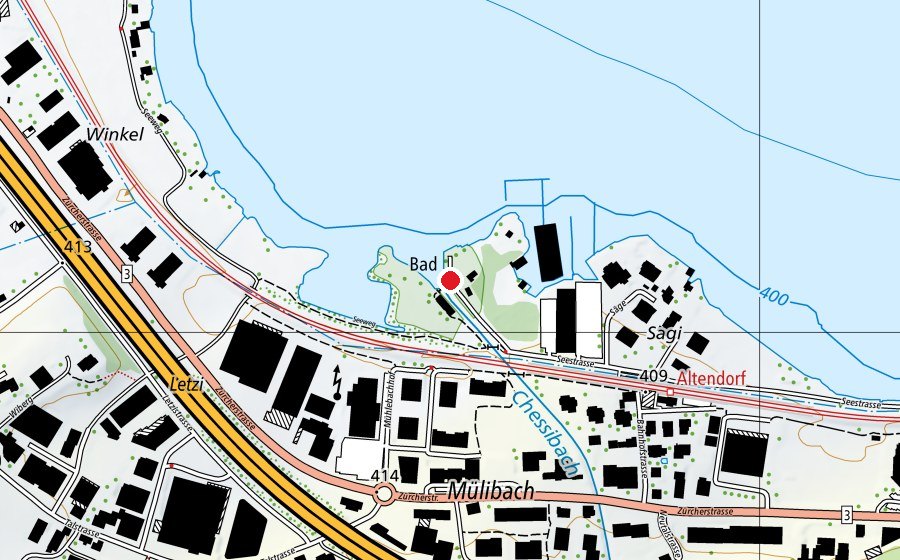 Carte indiquant l’emplacement de Rivulet Seebad Altendorf (Centre sportif)