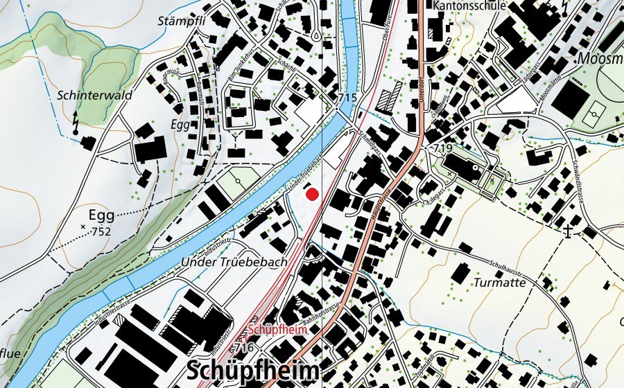 Karte mit dem Standort von Rollsportpark Schüpfheim (Sportanlage)