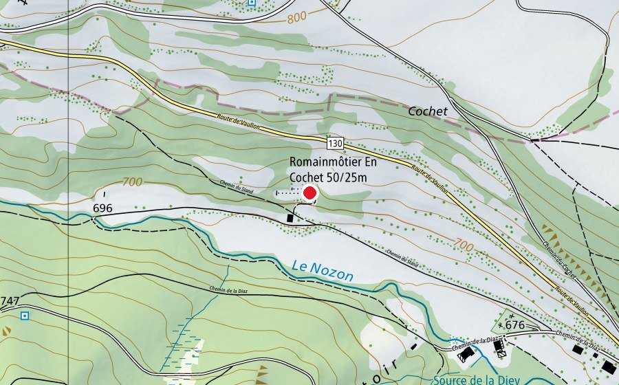 Map showing the location of Romainmôtier En Cochet 50/25 m (Sports centre)