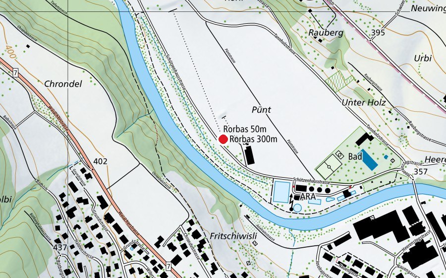 Mappa con la posizione di Rorbas 300 m (Centro sportivo)