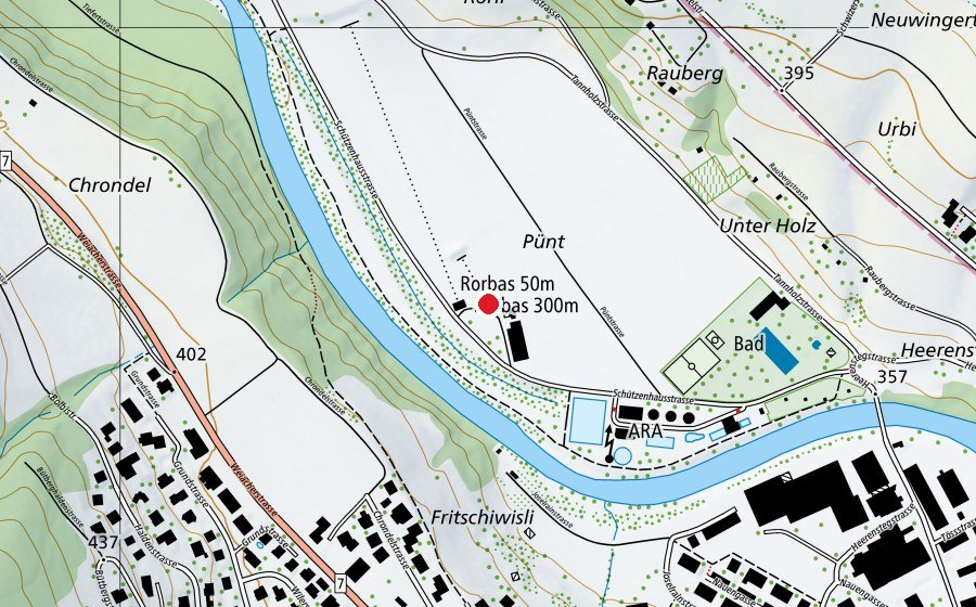 Map showing the location of Rorbas 50 m (Sports centre)