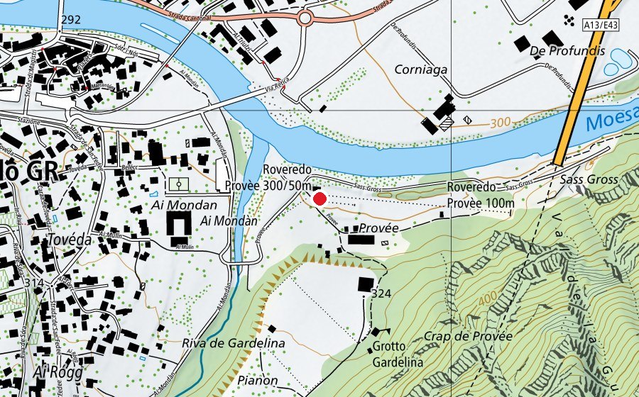 Carte indiquant l’emplacement de Roveredo Provèe 300/50 m (Centre sportif)