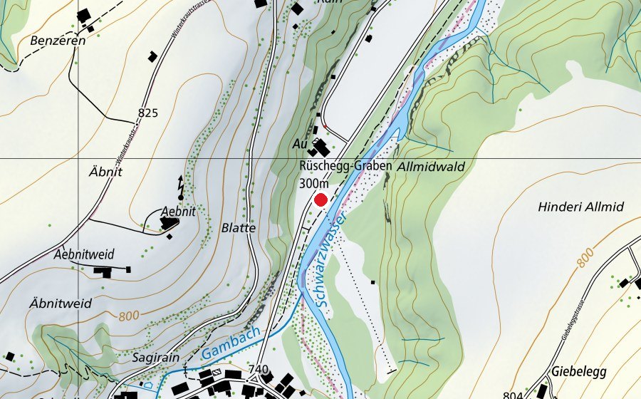Map showing the location of Rüschegg-Graben 300 m (Sports centre)